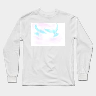 Watercolor, pair of doves, love and wedding. Flying birds. art decoration, sketch. Illustration hand drawn modern Long Sleeve T-Shirt